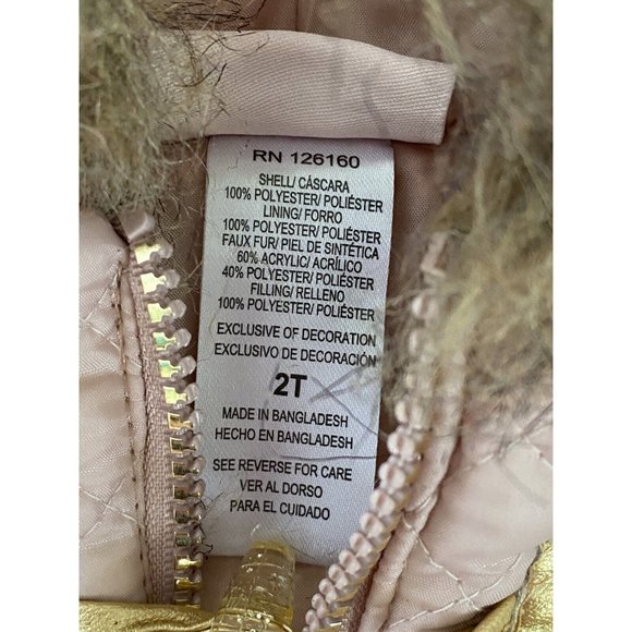Little Lass Light Pink Puffer Vest Girls 2T Faux Fur Trimmed Hoodie Full Zip EUC - Picture 7 of 16